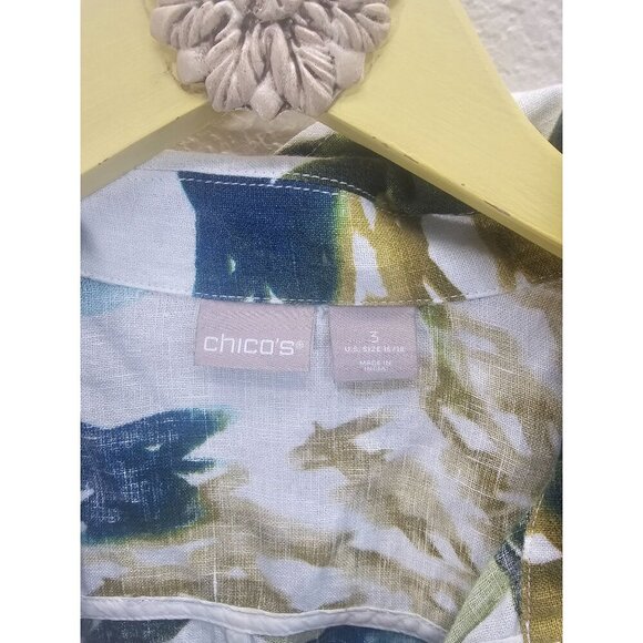 Chico's Linen Tropical Zip Front 3/4 Sleeve Casual Blouse XL - Picture 4 of 8